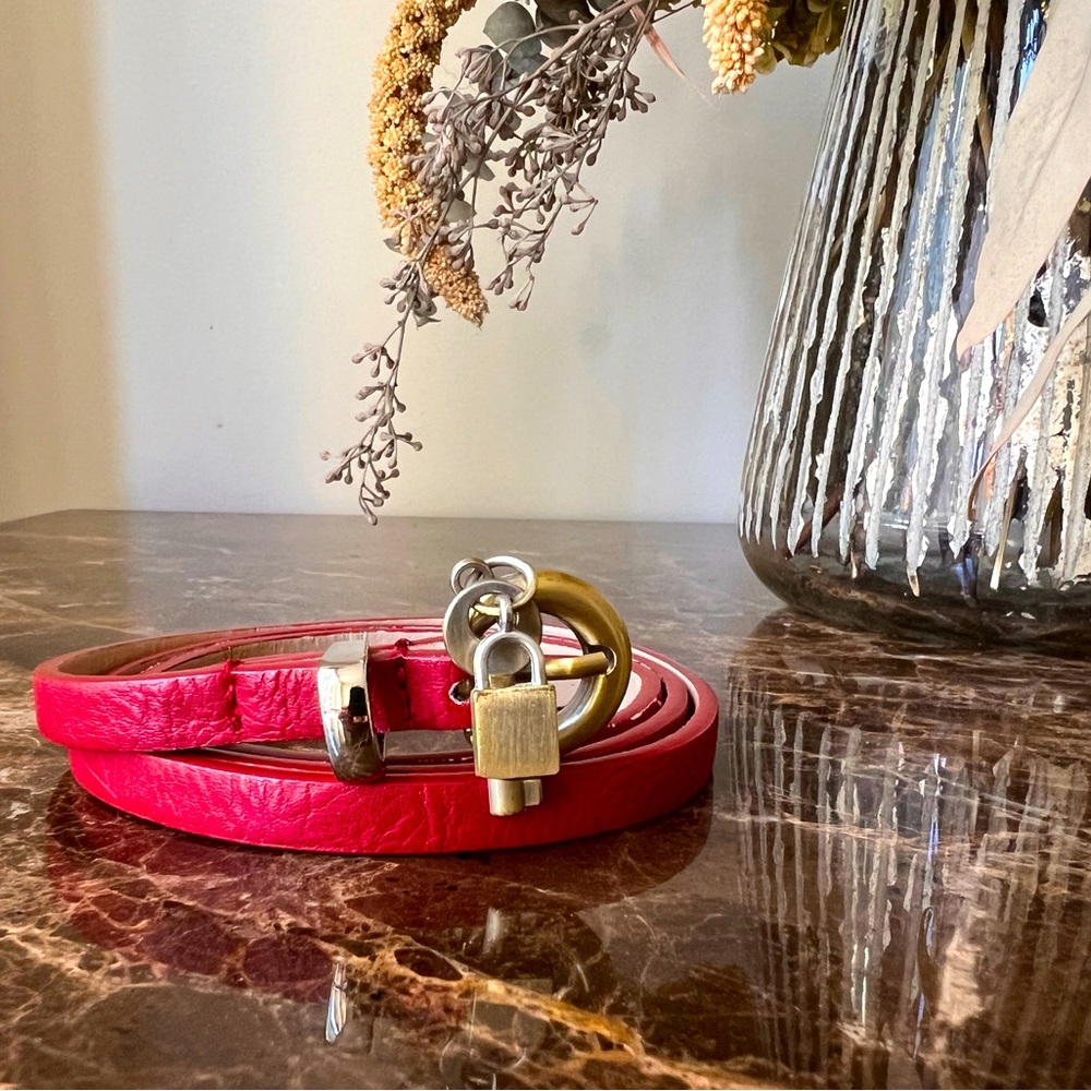 Red Leather Belt with Locket Detail